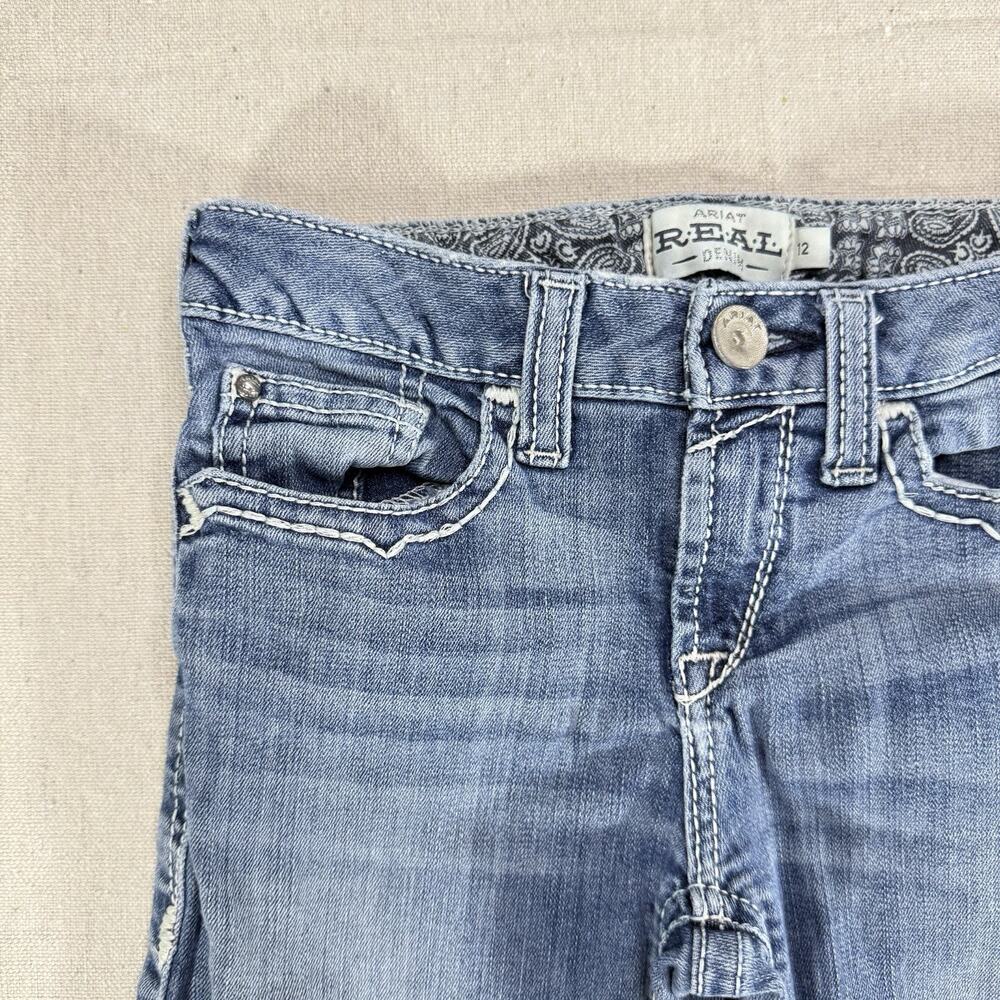 Ariat REAL Girls Boot Cut Jeans Size 12 Light Wash Distressed Western Denim - Picture 2 of 11